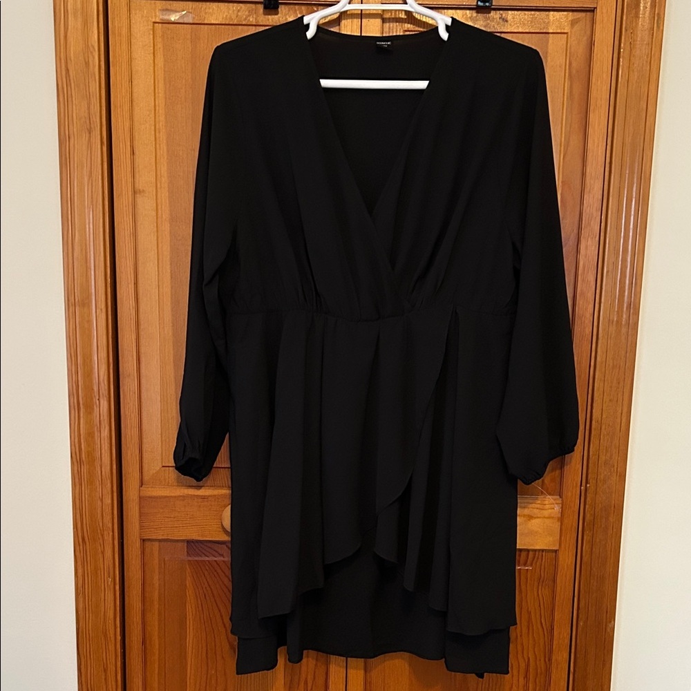 Scomchic Curve Black Long‑Sleeve V‑Neck A‑Line Mini Dress – Plus 3X New